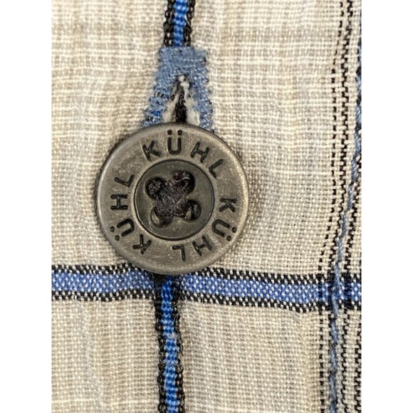 Kuhl Stallion Button Up Short Sleeve Shirt Men’s M Blue White Plaid Seersucker - Picture 4 of 16